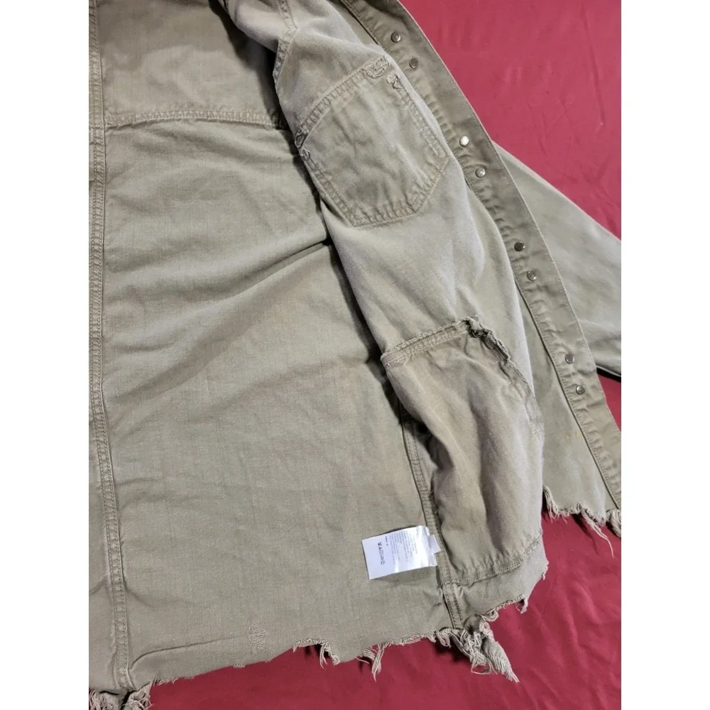 Free People Moonchild Denim Jacket Womens Large Army Green Distressed Size Small - Picture 7 of 14